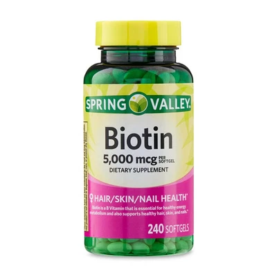 Spring Valley Biotin 5000 mcg Softgels, Hair Skin & Nails Support, 240 Count - Image 1 of 4