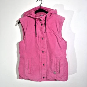 Carhartt Duck Canvas Vest Womens Small Pink Hood Sherpa Lined Snaps DISTRESSED - Picture 1 of 16