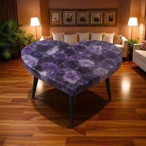 24" Heart Shaped Agate Coffee Table Natural Crystal Stone Table Furniture Decors - Picture 1 of 9