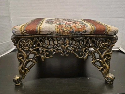 Vintage Victorian Style Heavy Cast Iron Foot Stool Intricate Detail READ - Image 1 of 4