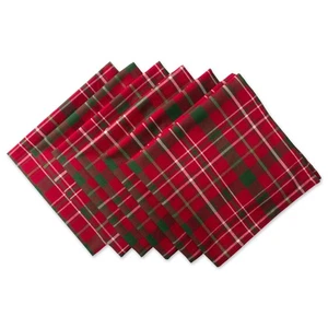 DII Holiday Tartan Holly Plaid Napkins SET/6, Red & Green, Cotton, 20"x20" - Picture 1 of 9