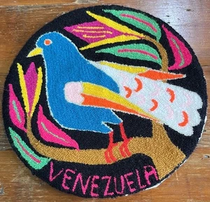 Vintage Venezuela Handmade Colorful Round Hooked Rug Wall Tapestry Boho 70’s - Picture 1 of 4