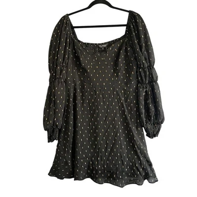 MISS SELFRIDGE Fit & Flare Black Mini Dress with Gold Foil Accents Size 12 NWT - Image 1 of 4