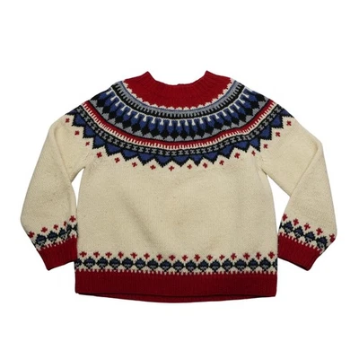 Suéter Eddie Bauer Mujer Mediano Crema Rojo Azul Lana Fair Isle Pullover Nórdico Foto 1 de 4