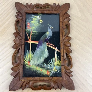 Mexican Folk Art Feathercraft Colorful Bird Framed Wall Decor Hand Painted 9x6” - Picture 1 of 8