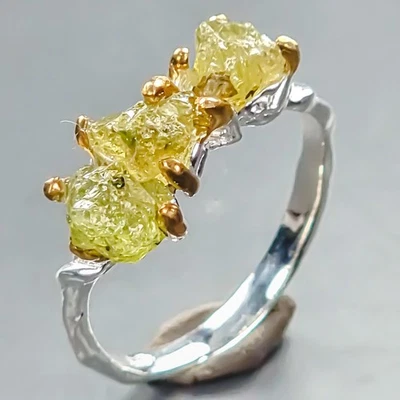 Handmade Natural Peridot Ring 925 Sterling Silver Size 8 /R440341 - Image 1 of 4