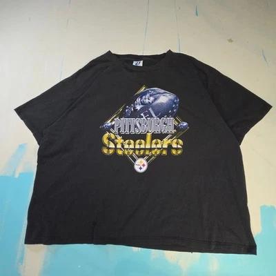 VTG Dynasty 5XL Pittsburgh Steelers Black T-Shirt 100% Cotton USA Oversize 1990s - Image 1 of 4