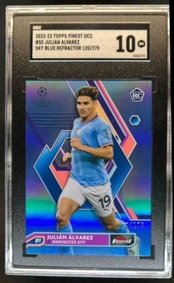 2022 Finest UEFA Julian Alvarez RC Sky Blue Refractor #/275 Man City SGC 10 - Image 1 of 2