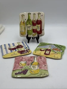 Julia Junkin Weinflasche Motiv Untersetzer quadratisch ~ 4er Set - Bild 1 von 6