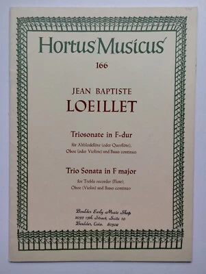 LOEILLET Trío Sonata en Fa Mayor para Flauta Oboe Bajo FLAUTA CONTINUA PARTITURAS Foto 1 de 2