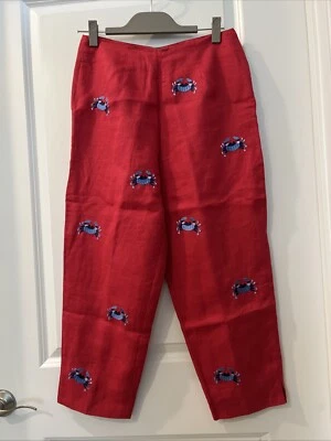 CJ Laing Pants Women's 8 Red Crab  Embroidered Fits Linen - Image 1 of 4