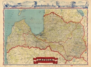 Vintage 1950 Map of Latvia HQ REPRINT ON 250gsm Paper 24x32" - Picture 1 of 1
