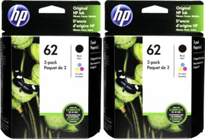 Paquete de 4 cartuchos HP #62 62 negros y color (2 de cada uno) NUEVOS GENUINOS - Imagen 1 de 1