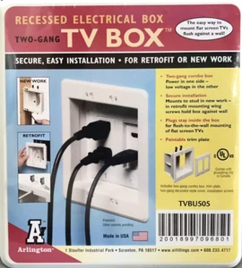 Arlington NIB TVBU505-1 2 Gang Recess Electric Box Flat Screen TV Retrofit - Picture 1 of 7