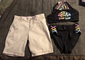 Girl’s School Uniform khaki Shorts & Justice 2-pc Swim Suit Sz 10 Listing #1448 - Picture 1 of 19