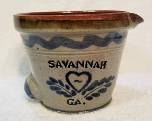 Studio Pottery Bowl With Handle & Spout "Savannah GA" Blue Gray Salt Glaze 5" - Picture 1 of 9