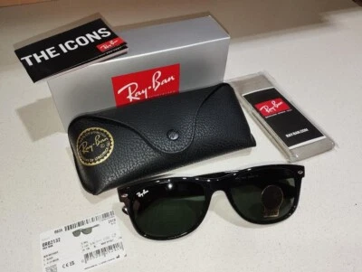 Ray-Ban  New Wayfarer RB2132 901.  55-18 Negro Brillo/Verde - Imagen 1 de 4