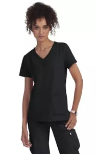 Planet Koi Scrubs #1121 Shirred V-Neck Scrub Top in "Black" Size L - Picture 1 of 3