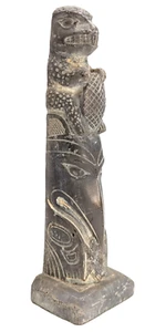 Vintage Northwest Canada Native Totem Pole Soapstone Statue, Raven & Beaver - Picture 1 of 14