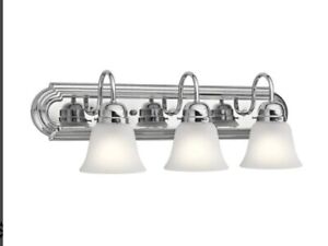KICHLER Independence 24 in. 3-Light Chrome Vanity Light with Frosted Glass Shade