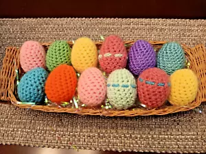 Lot of 12 Hand Crocheted Spring Colorful Easter Eggs - Picture 1 of 4