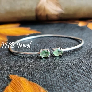 Faceted Peridot Multi Gemstone 925 Sterling Silver Cuff Bangle Shining Jewelry - Picture 1 of 5