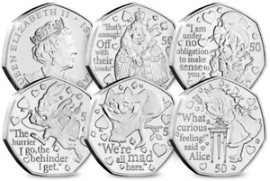2021 Isle of Man Alice im Wunderland 50p Münzen - Stempelglanz - Bild 1 von 10