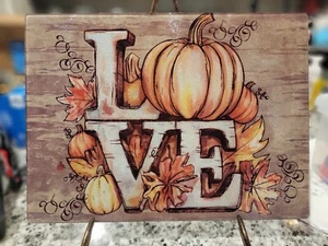 Brown Fall Harvest Pumpkins Thanksgiving Love Glass Cutting Board - Picture 1 of 1