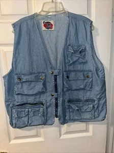 Vintage 90s Protest Blues Utility Full Zip Sleeveless Blue Jean Vest Large - Picture 1 of 4
