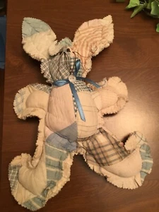 Ariel Stuffed Bunny Patch Rabbit from Pink Blue Vintage Quilt - Nice - Easter - Picture 1 of 9