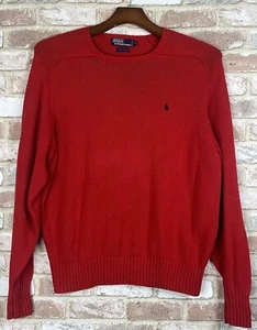 Vintage Polo Ralph Lauren Mens Red Knit Sweater XL Blue Pony Crew Neck - Picture 1 of 6
