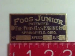 Placa de identificación de reproducción de etiqueta de nombre de motor Foos Junior - Imagen 1 de 1
