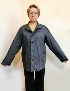 Vintage Cotton Worker Smock Chore Workwear Work Jacket Gray Artist Painter - Picture 1 of 8