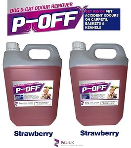2 X 5L P-OFF PET URINE SMELL ODOUR REMOVER - WEE SMOKE FAECES POO - STRAWBERRY - Picture 1 of 1