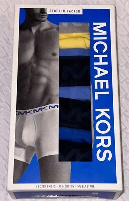 MICHAEL KORS Stretch Factor 4 Pack Blue Yellow Boxer Briefs Underwear NEW Mens S - Image 1 of 4