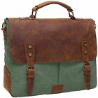 Leather Canvas Men 14” Laptop Briefcase Crossbody Messenger Shoulder Satchel Bag