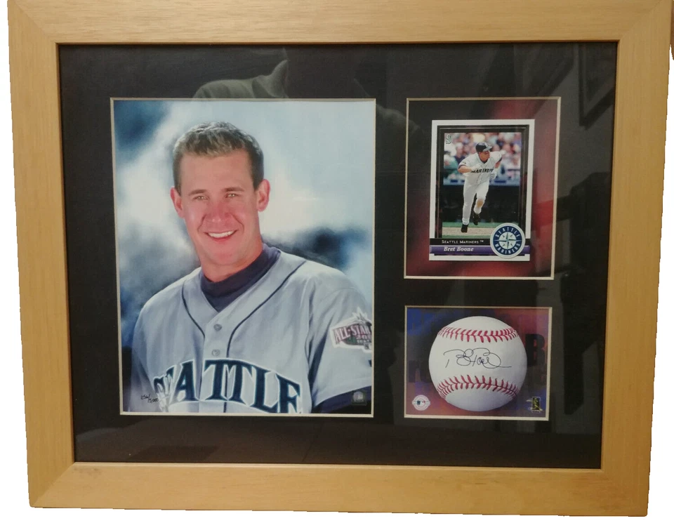 Bret Boone framed 3 in 1 picture machine signed [facsimile] 16" x 13" Toon Art - Image 1 of 3