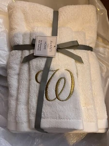 Avanti 3 Piece White With Gold Monogramed Bath Towel Sets Monogram “W” - Picture 1 of 2