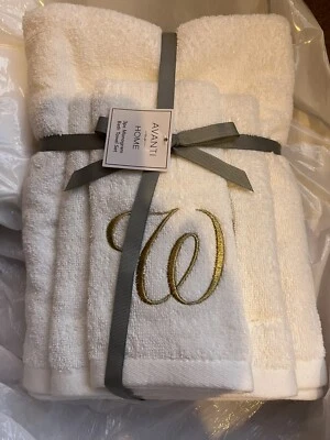 Avanti  3 Piece White With Gold  Monogramed  Bath Towel Sets Monogram  “W” - Image 1 of 2