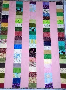 Patchwork Quilt Handarbeit gestreift Quilt 100 % Baumwolle 56" x 41" ~ Paisley Rückseite - Bild 1 von 7