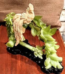 Absolutely Gorgeous One Of A Kind Hand Carved Antique Green & White Faux Jade - Picture 1 of 12
