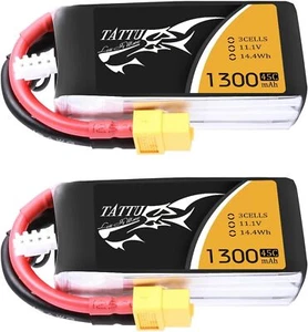 2X Tattu 1300mAh 45C 11.1V 3S LiPo Battery with XT60 Plug For FLIP FPV 250S MINI - Picture 1 of 5