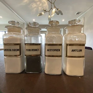 W.T. Co. Whitall Tatum (maybe) Glass Apothecary Bottle Set Of4 1920s w/ Stoppers - Picture 1 of 7