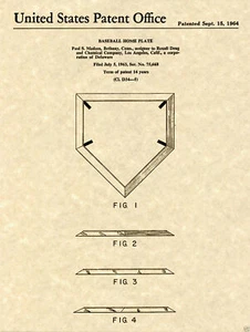 Base de béisbol de colección HOME PLATE PATENTE DE EE. UU. LISTO PARA ENMARCAR MLB 1964 - Imagen 1 de 1