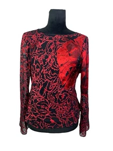 Vintage Adrianna Papell Boutique Evening Red Floral Beaded Blouse Small? - Picture 1 of 10