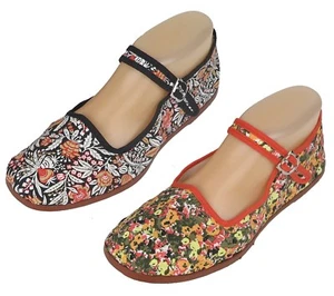 Women's Chinese Mary Jane Floral Print Cotton Shoes Slippers - Sizes 6-10 New - Picture 1 of 12