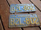 FEB 1976 Missouri B2L 802 License Plate Missouri Pair 
