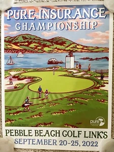 PEBBLE BEACH CHAMPIONSHIP-2022 OFFICIAL POSTER-LEE WYBRANSKI-PGA-GOLF-17TH HOLE - Picture 1 of 1