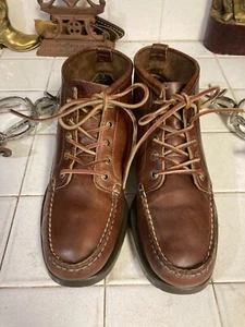 Sebago Vintage Brown Leather Moccasin Dock Side Lace up Boots Leather 8.5 M USA - Picture 1 of 20