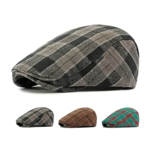 Cappello Berretto Uomo Plaid Cotone Gatsby Cappellino Newsboy Cabbie Golf Guida Piatto Autunno - Foto 1 di 15